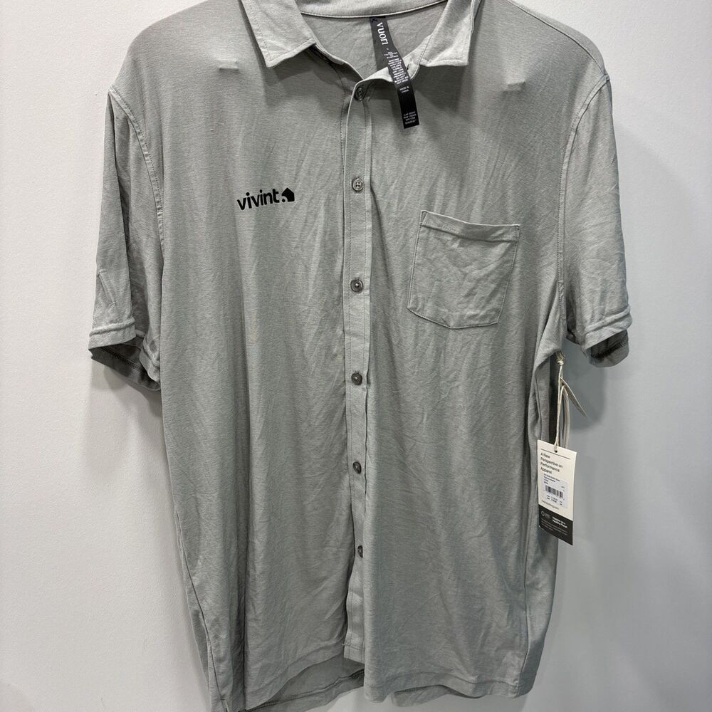 Vuori Strato Tech Polo Shirt Men's Large Platinum Heather Gray Golf Preppy Vivin